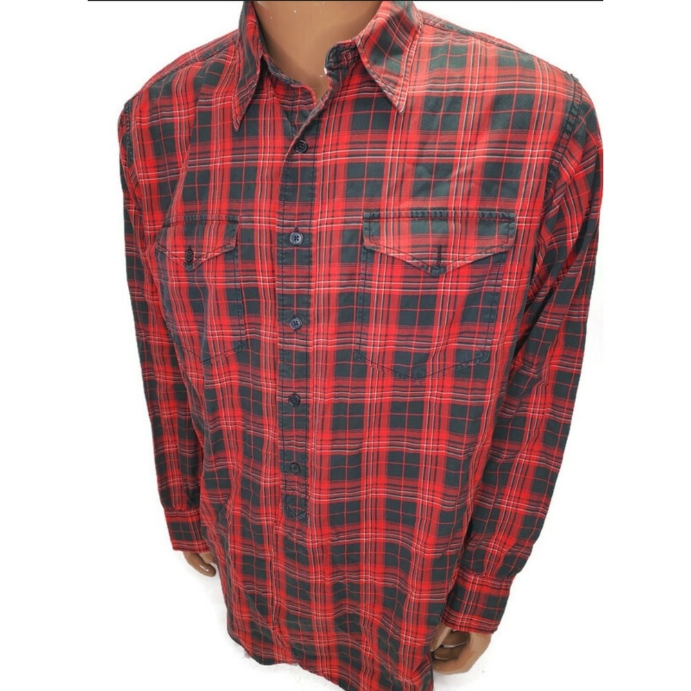 Polo Ralph Lauren Woodsman Workshirt Mens Large Red Black Plaid Cotton Button Up